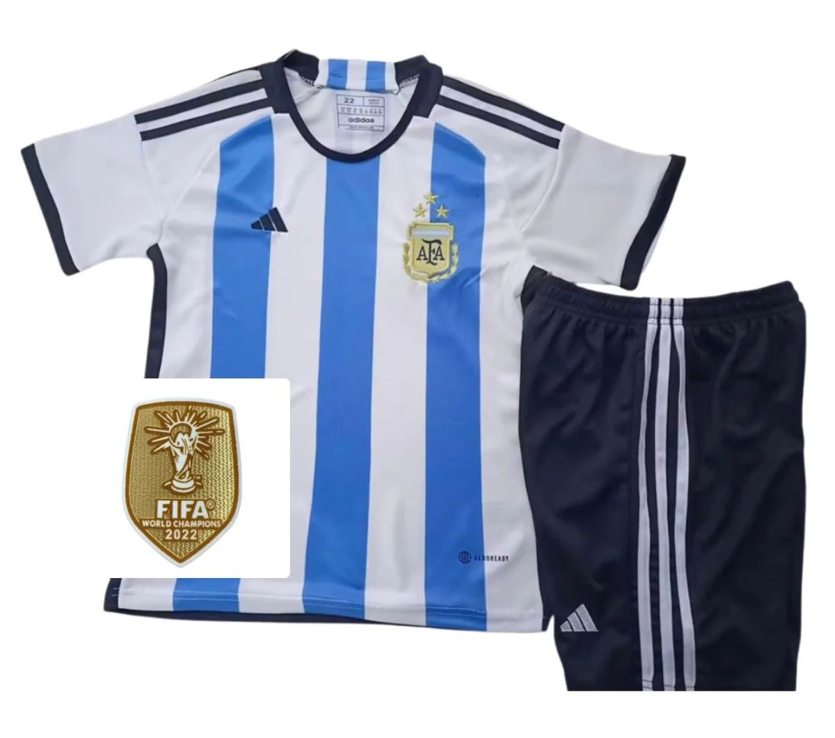 T-shirt e Pantaloncini Bambino Argentina 2022/23 - Con Patch da Campione del Mondo