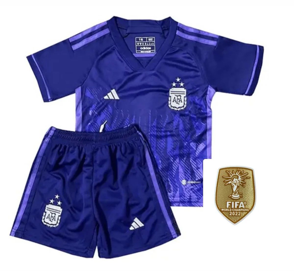 T-shirt e Pantaloncini Bambino Argentina Away 2022/23 - Con Patch da Campione del Mondo